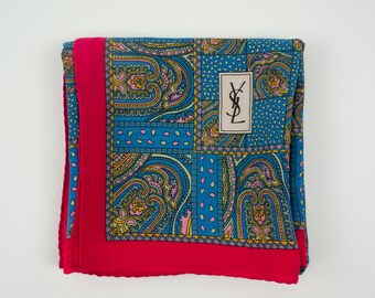 Yves Saint Laurent Vintage Silk Scarf 1980s | Red & Blue