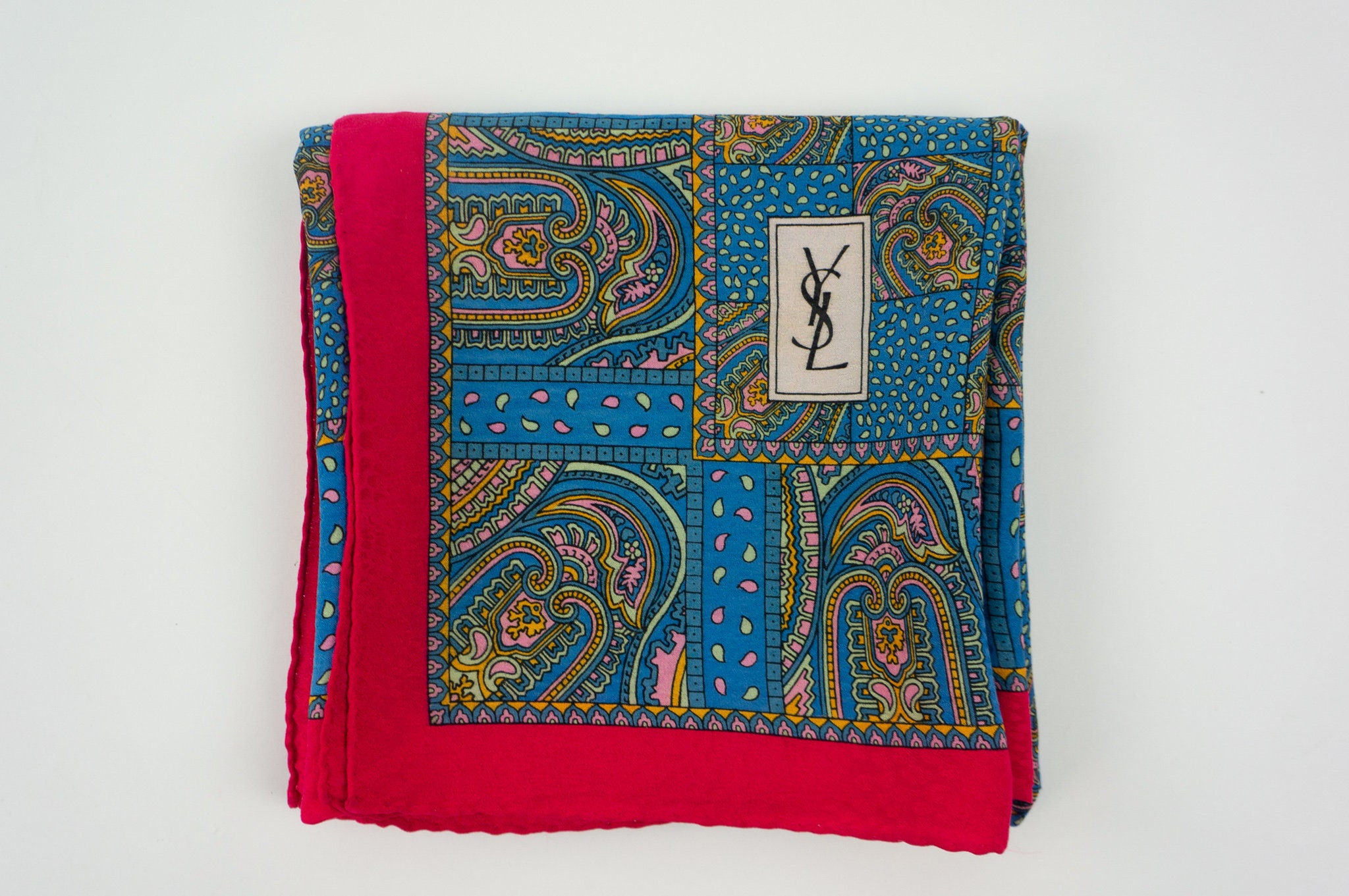 Yves Saint Laurent Vintage Silk Scarf 1980s | Red & Blue