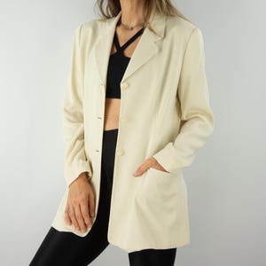Vintage Blazer Jacket 1980s | Long Women’s Off-White Blazer | Openwork Back Straight Cut | 80s Fashion | Made in France | Size S