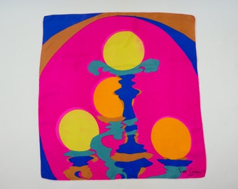 Pierre Cardin | Vintage Silk Scarf | 1960s | Scarf with Abstract Pattern | Pink/Multicolor | Pop-Art | Big Square Scarf | 78x77cm