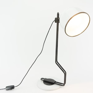 Vintage Table Lamp 1980s | Black & White Metal Adjustable Light | Postmodern Minimalist Design | Desk or Bedside Lamp | Made in Spain