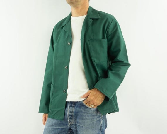 Vintage Work Jacket 1980s | Green Heavy Tergal Fabric Vintage Work Jacket 1980s | Green Heavy Tergal Fabric