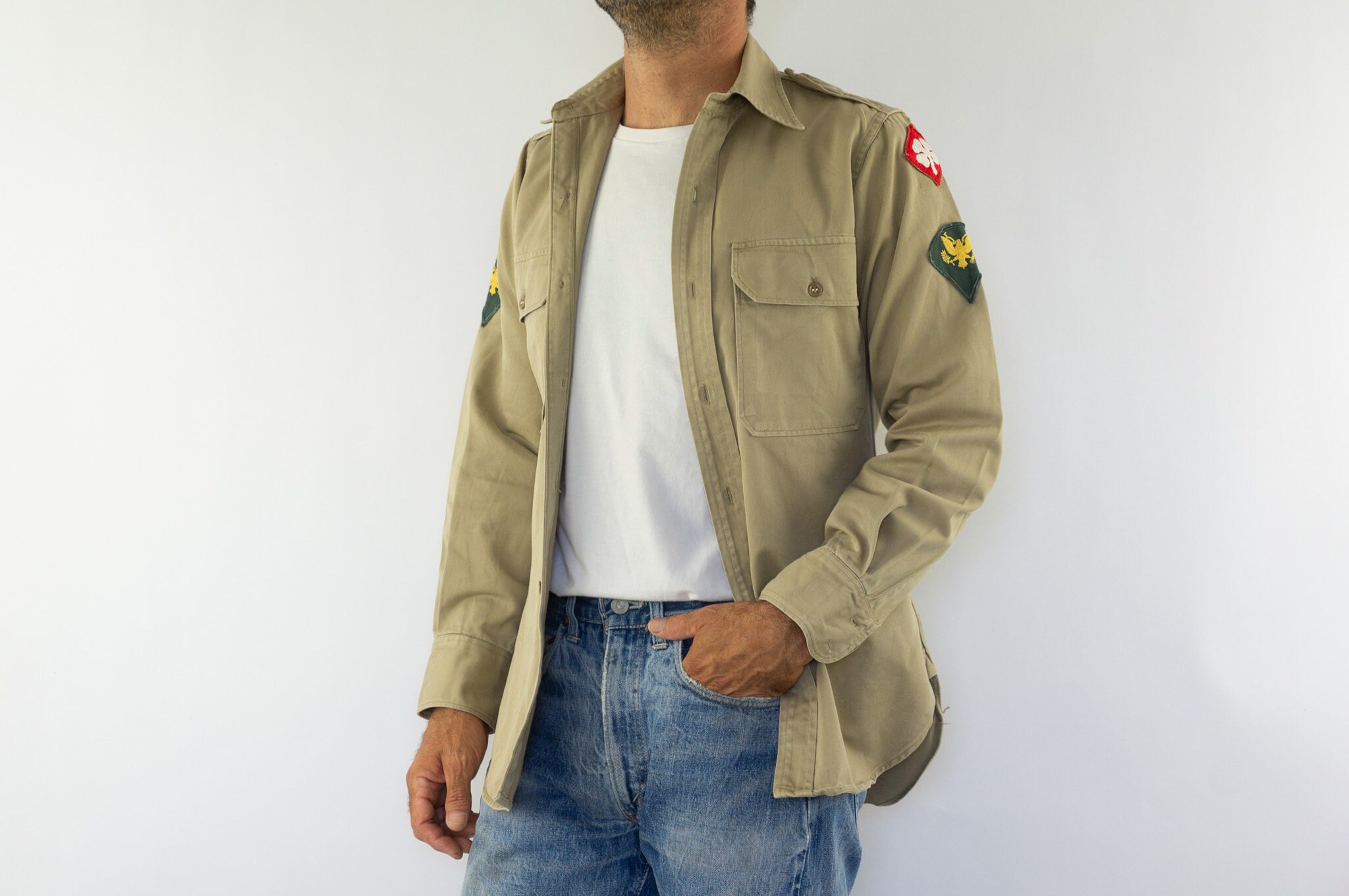 Vintage US Army Military Shirt WW2 1940s | Khaki Button-up