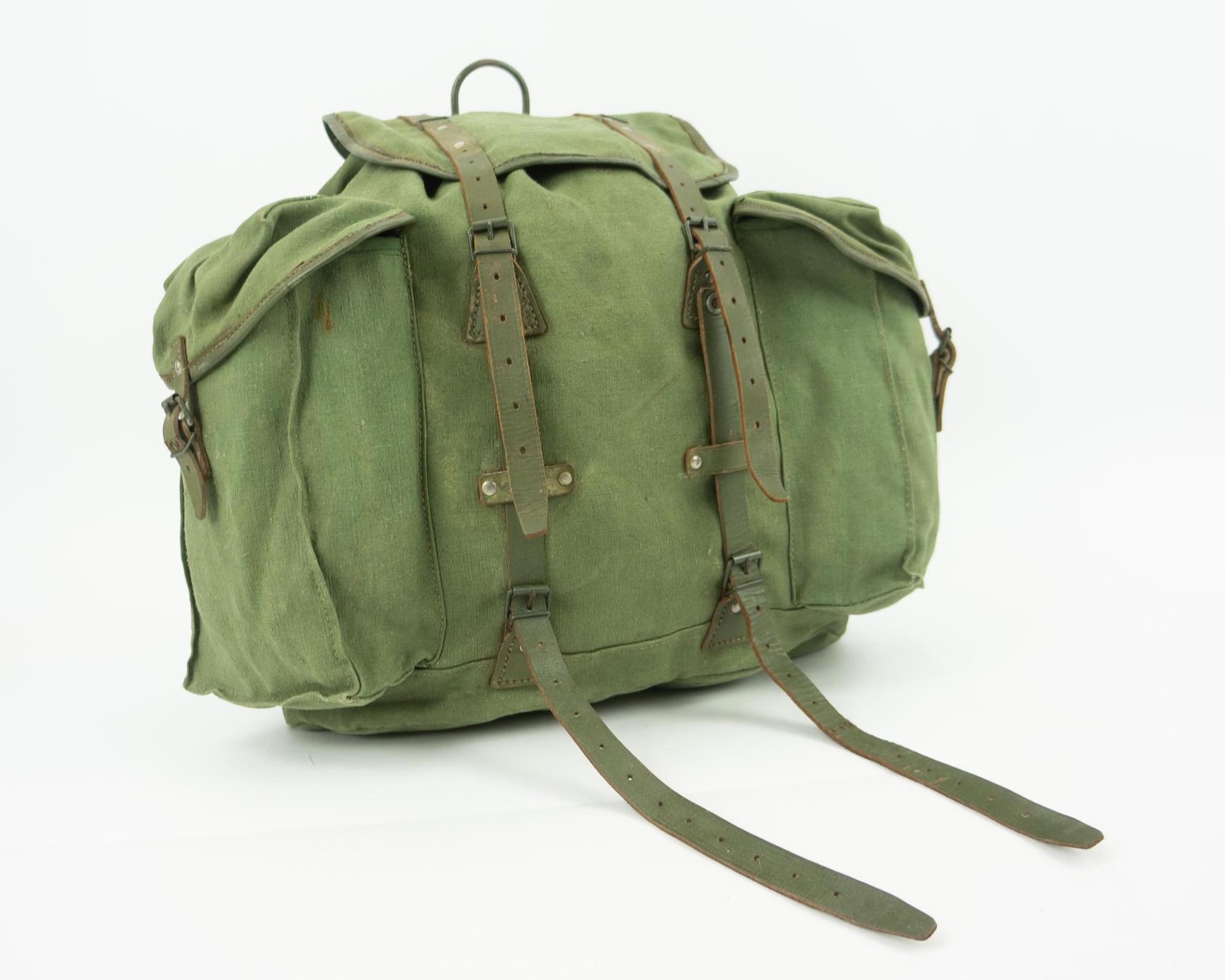 Vintage Lafuma Hiking Backpack 1960s | Khaki Canvas Leather