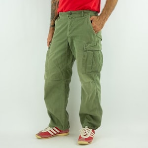 Vintage US Army Jungle Pants OG-107 1960s | Vietnam War Ripstop Combat Trousers | Military Utility Fatigue Olive Green | Size S