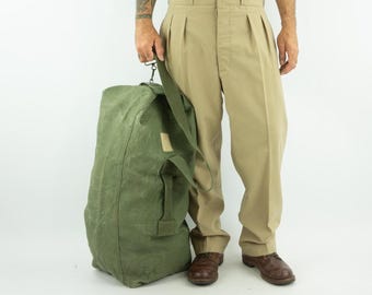 Vintage French Army Canvas Duffle Bag, Military Tote (29