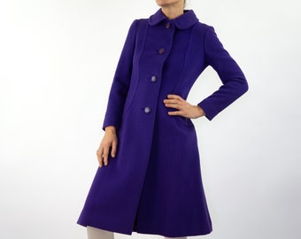 Vintage Wool Coat | 1960s | Purple A-Line Coat | Mod Coat | 4 Button Coat | Winter Coat | Tailor Made | Made in France | Size S