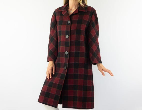 〈 Balenciaga 〉Vintage Wool Coat ＊ Vintage Balenciaga Wool Coat 1970s | Plaid A-line Coat | Retro Mod
