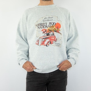 Street Rod Nationals | Bluza z kapturem Vintage 1990s | Szary polibawełna | Wydarzenie Hot Rod NSRA | Rękawy typu raglan | Wyprodukowano w USA | Rozmiar XL
