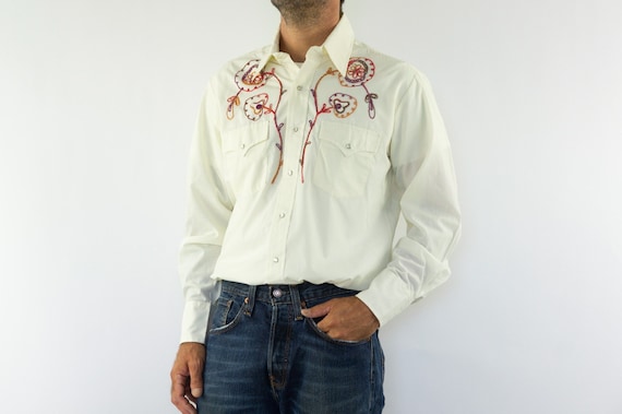 トップス 70's Stitching Shambray Western Shirts Medium 70s Chambray Quilted Photo Print Western Shirt