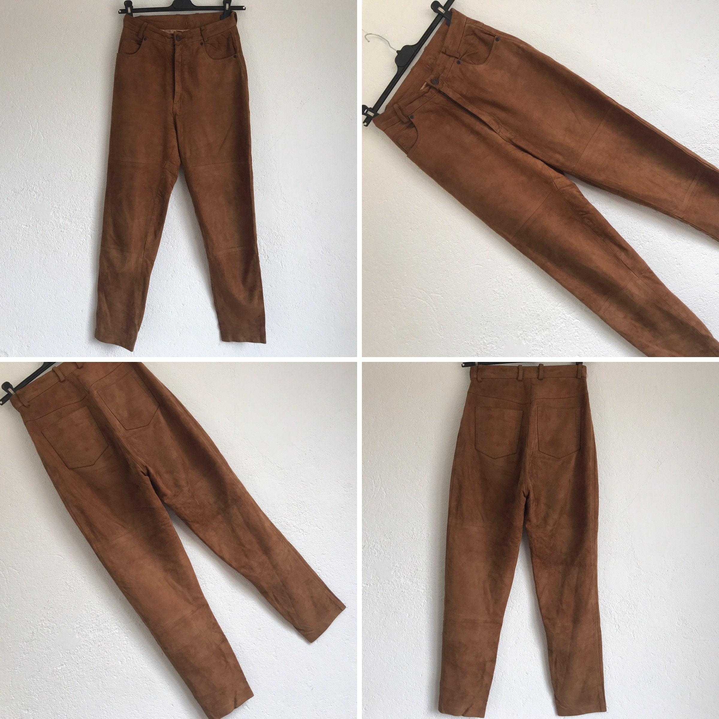 Vintage Suede Pants | 1980s | Tan Leather Pants | Tapered