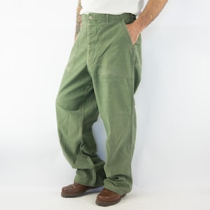 Vintage US Army OG-107 Pants 1950s | Fatigue Trousers 1st Pattern 13 Star Buttons | Olive Green Utility Military Pants | Made in USA | 36