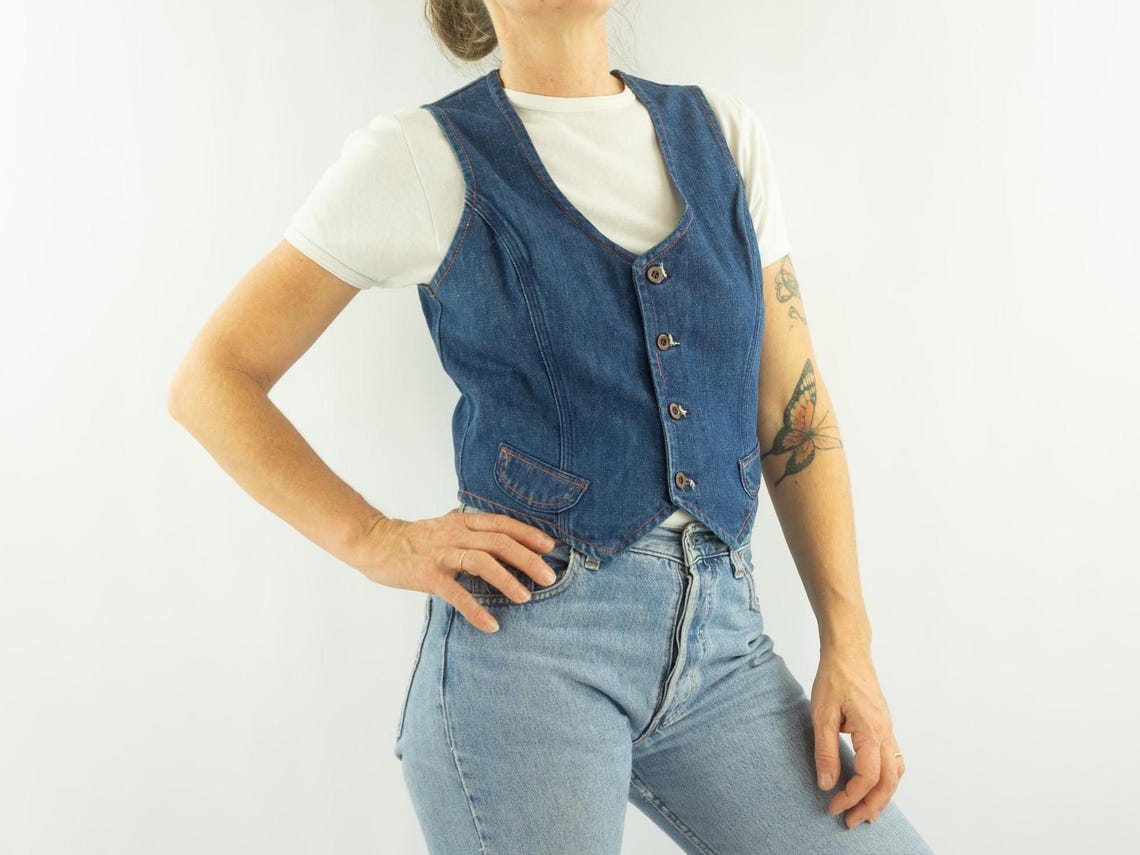 Vintage Wrangler Vest 1970/80s | Fitted Western Cut | Dark Blue Denim | USA | L, foto 3 de 5