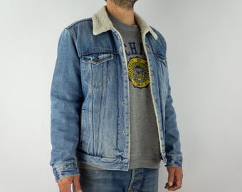 Vintage Levi’s Sherpa Jacket 1990s | Denim Trucker Type III , Red Tab Big E | M