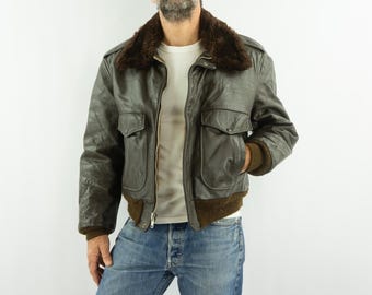 Golden Fleece レザージャケット 44 Vintage Golden Fleece Leather Bomber Flight Jacket – Made in USA
