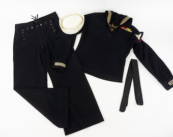 US Navy Uniform Vintage 1940s Piece Set Melton Wool Navy