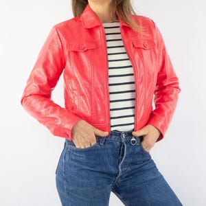 Vintage Naf Naf Pink Vinyl Jacket 1990s | Cropped Courrèges - Style Mod | France | S image 1