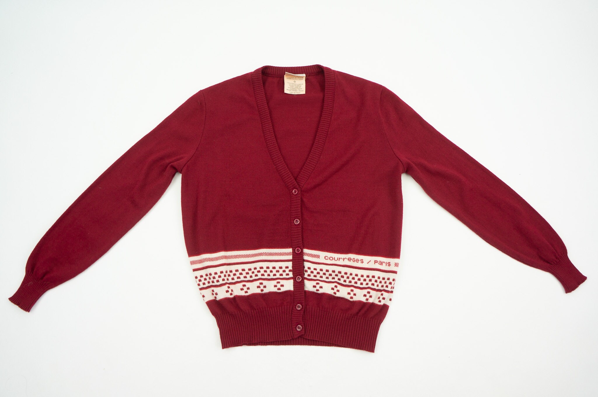 トップス vintage courreges knit cardigun dp Courrèges | Vintage 1980s Wool Cardigan | Burgundy/white
