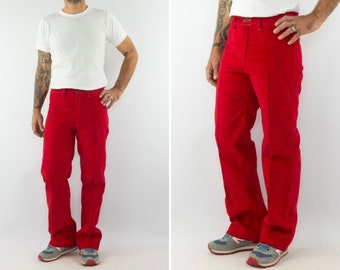 Rica Lewis | Vintage Velvet Pants | 1980s | High Waisted Pants | Red Velvet | Straight Cut Jeans | Made in France | Size M