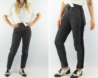 Moschino | Vintage Jeans | 2000s | High Waisted Pants | Black Denim | Mom Jeans | Tapered Pants | Classic 80s Look | Made in Italy | Size S