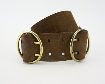 Vintage 80s Genuine Peacock Feather and Brown Leather Belt