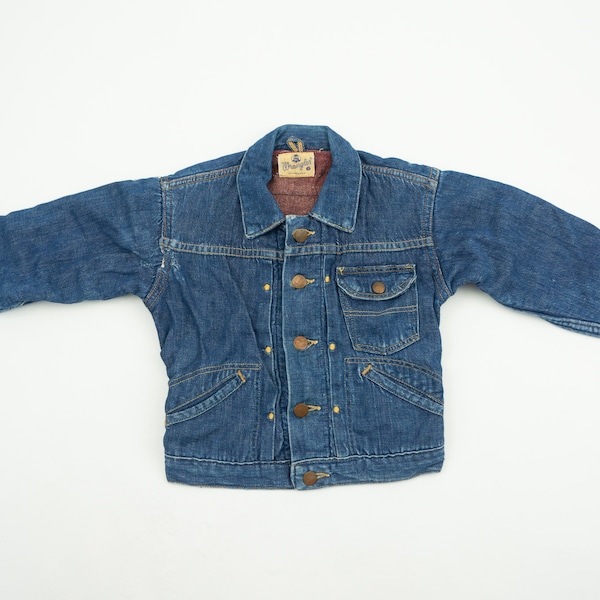 Wrangler | Veste à Plis en Jean Vintage | 1950s | Doublure en Laine | Selvedge Denim | Sanforized | Blue Bell | Made in USA | Taille Enfant