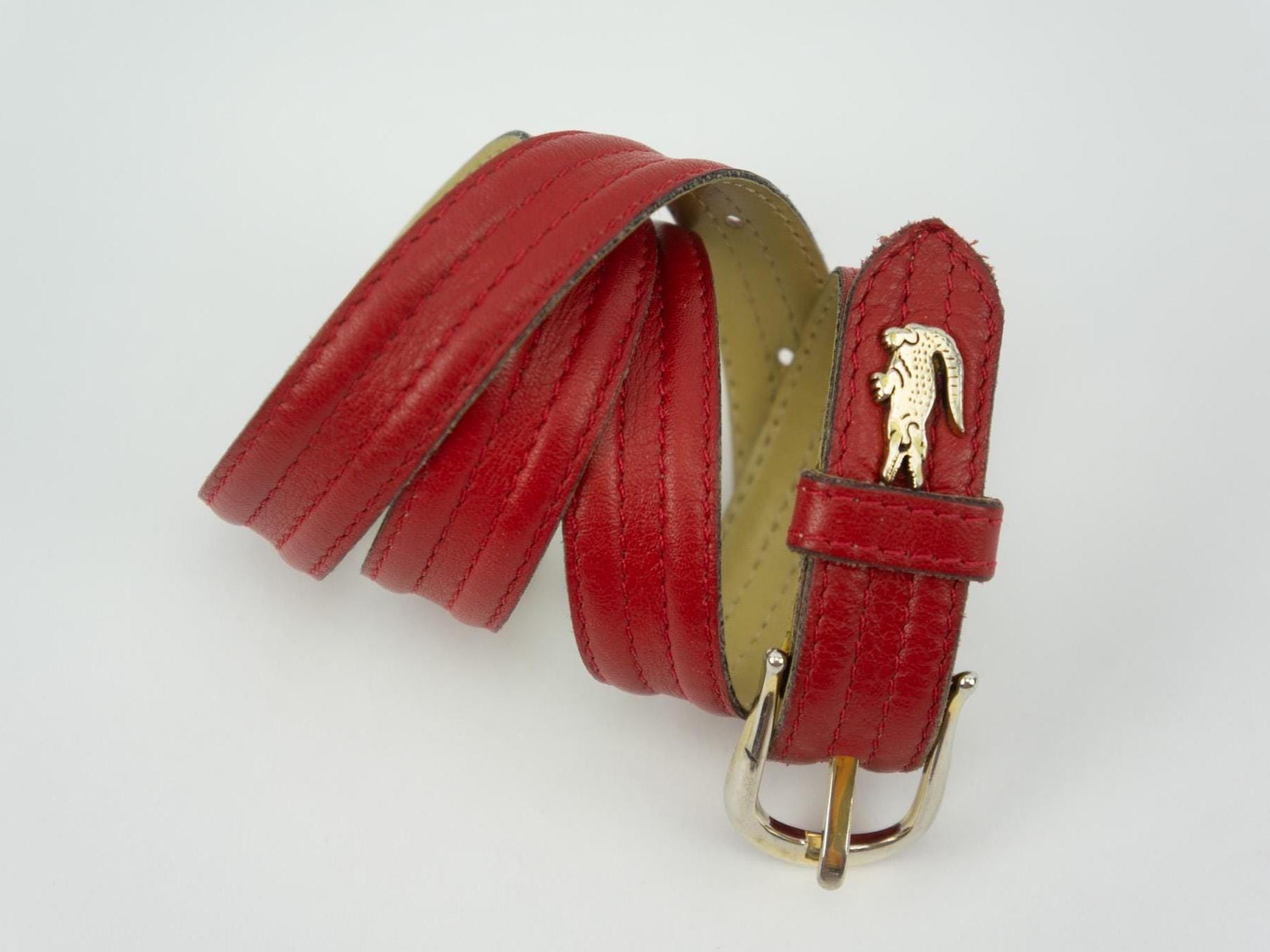 Vintage Lacoste Leather Belt | Thin Red Belt With Crocodile  display picture 2