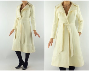 Vintage Wool Coat | 1960s | White A-Line Coat | Mod/Twiggy Coat | Carnaby Street | Winter Trapeze Coat | Made in France | Size S