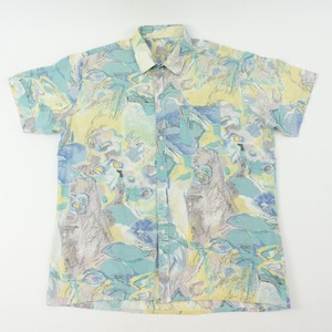 Vintage Print Shirt 1980s | Multicolored Abstract Crazy Pattern Shirt | Short Sleeve Loose Fit | Retro Summer Button Up | Size M