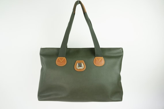 Lancel Vintage Handbag 1980s Dark Green/brown Bag Big Shoulder Bag Vinyl on  Canvas/leather Briefcase Logo Made in France - Etsy