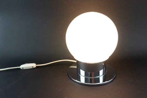 Vintage Table Lamps 1970s | Chromed Metal Opaline Globe | Space Age Design Pop | France