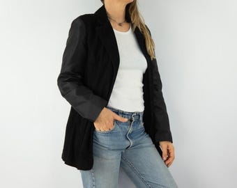 Giacca vintage Gianfranco Ferré anni '90 / Blazer in similpelle scamosciata nera e seta / Made in Italy / L