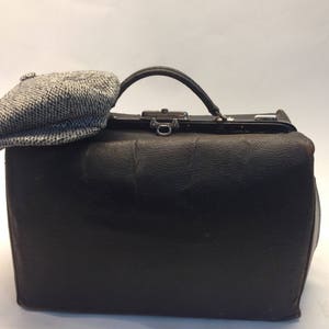 Bolso de piel de médico / Década de 1930 / Bolso Gladstone vintage / Maleta de piel negra / Antiguo / Bolso de fin de semana o de noche / Fabricado en Francia