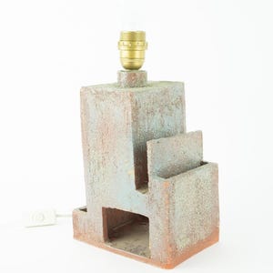 Vintage Ceramic Lamp 1980s | Sculptural Table Lamp Base | Glazed Terracotta | Geometric Brutalist Design | Made in France