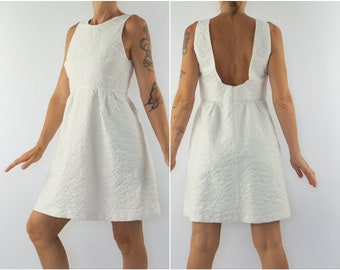 Paul&Joe | Vintage Mini Dress | 2000s | White Babydoll Dress | Embossed Cotton | Flowers/Cats | Summer Dress | Made in France | Size S/M