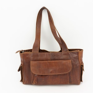 Bolso de cuero vintage, Años 70, Bolso retro, Bolso de cuero marrón, Bolso de lona/Bandolera, Bolso retro de los años 70, Hecho en Francia, Tamaño mediano