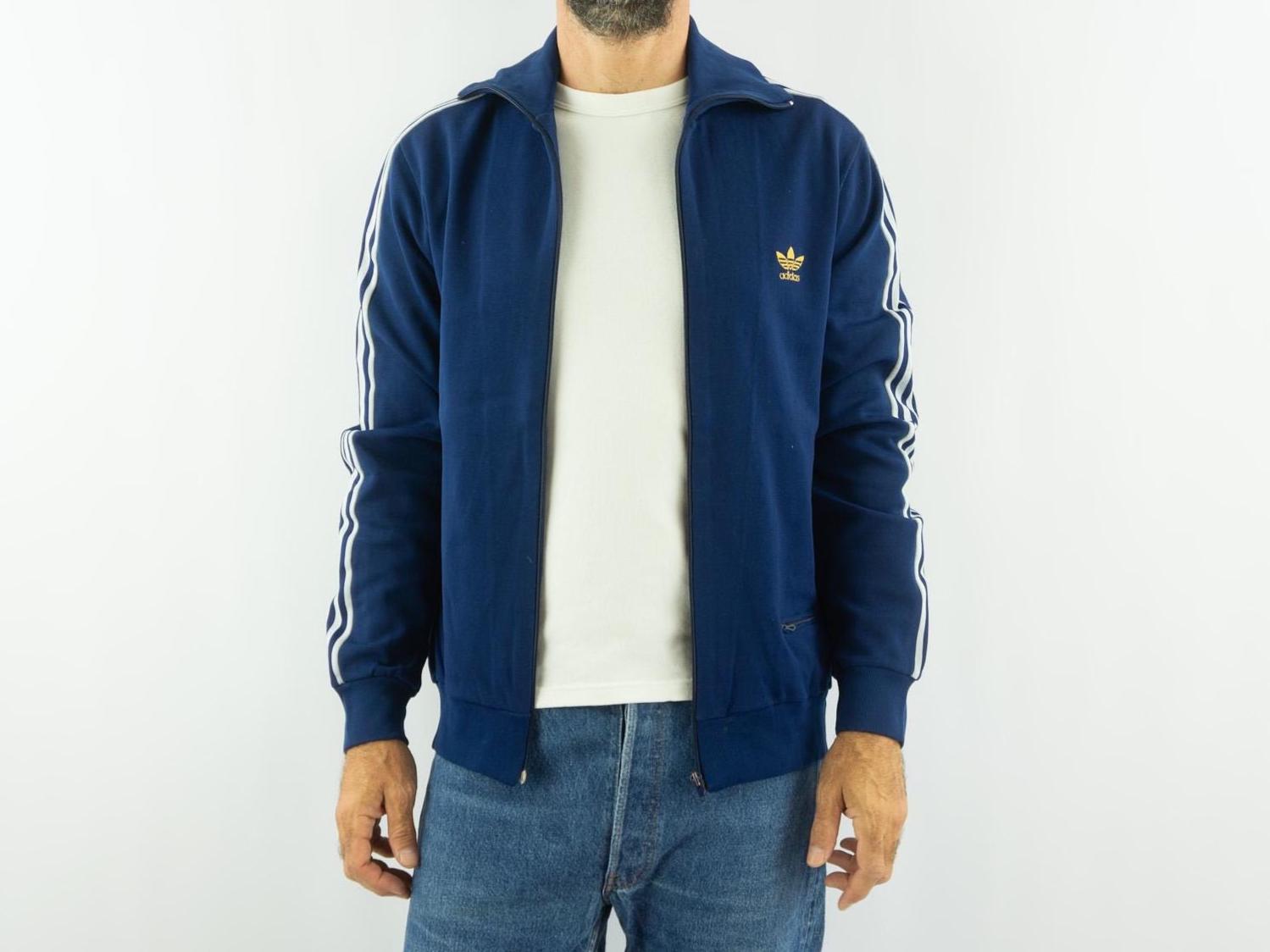 Adidas Ventex Vintage Track Jacket 1970s | Navy Blue Striped White