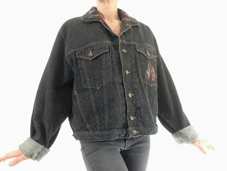 Trucker Jacket Vintage Kenzo Jeans 1980s Native Lined JeansCorduroy BlackMulticolor Size L