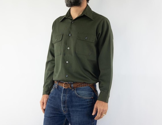 Vintage Big Yank Work Shirt 1970s | Green Cotton Twill Uniform