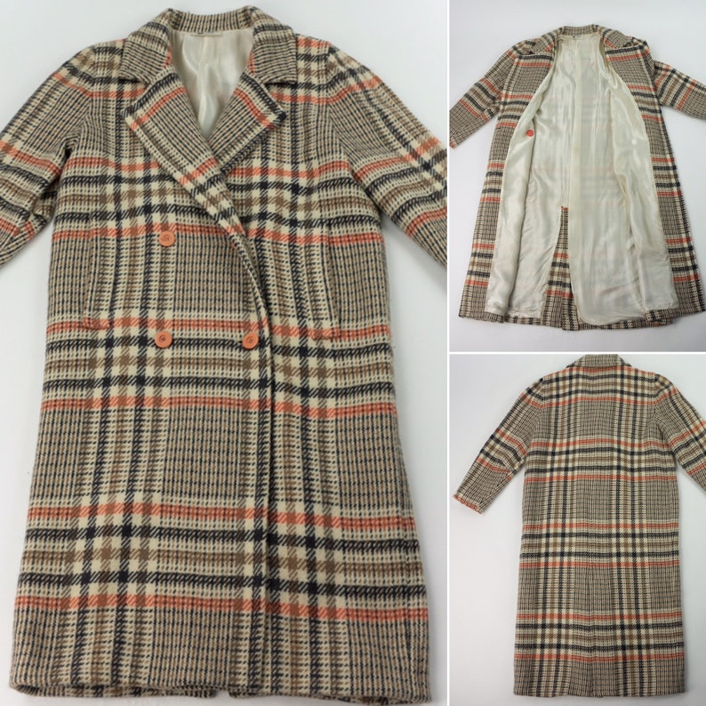 Vintage Courreges ullmaxikap från 1980-talet | Rutig Prince of Wales-kappa, dubbelknäppt | Frankrike | M bild 9