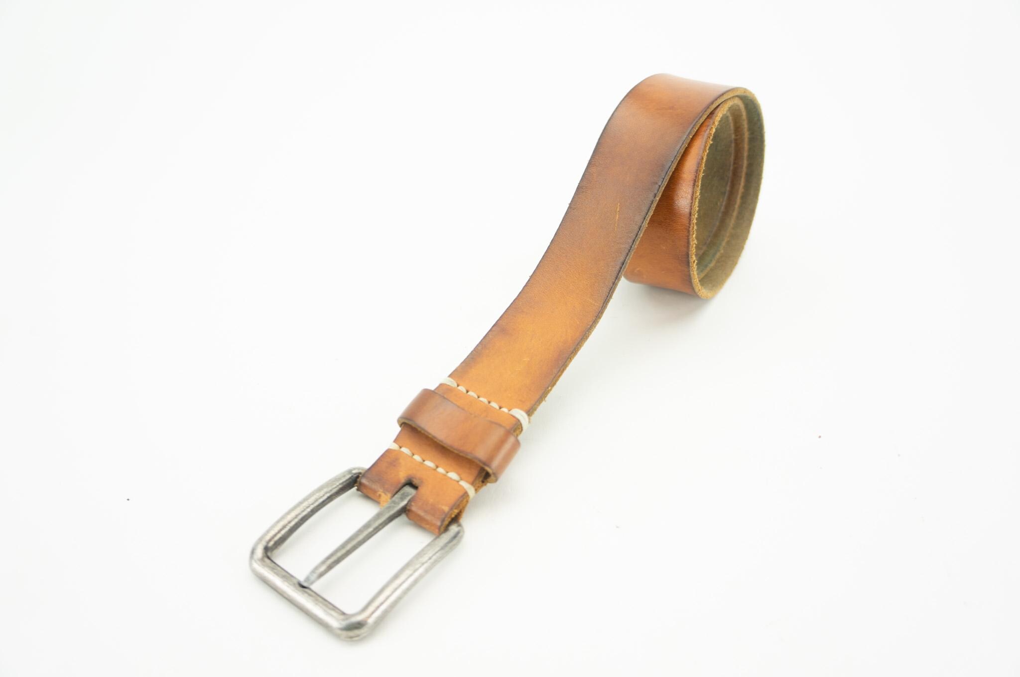 Vintage 1970 Rustic Tan suede Leather brass buckle classic western belt wide Western Suede Silver Belt Tobacco leather | Nudie Jeans main image 4