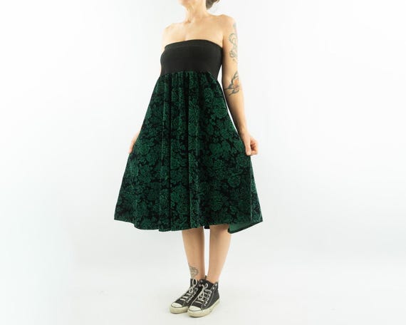 Sonia Rykiel, Vintage Sonia Rykiel Skirt 1980s | Black Green Floral Velvet | France | S
