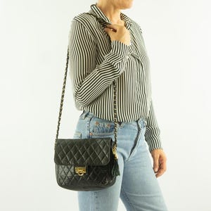 Vintage Shoulder Bag 1990s | Black Quilted Leather | Gold Chain | Couture Style Clutch