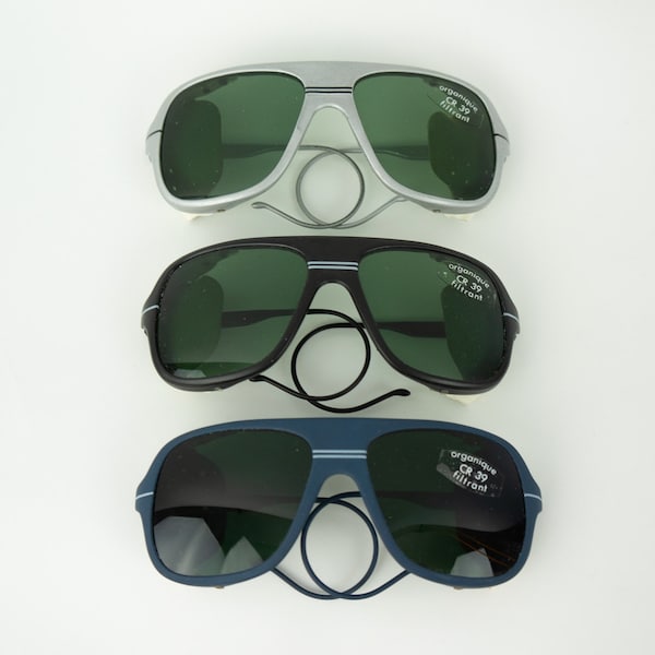 Cébé | Vintage Sunglasses | 1990s | Glacier Glasses | Gray/Blue or Black Plastic | Green Lens | Ultra Light | Made in France | NOS