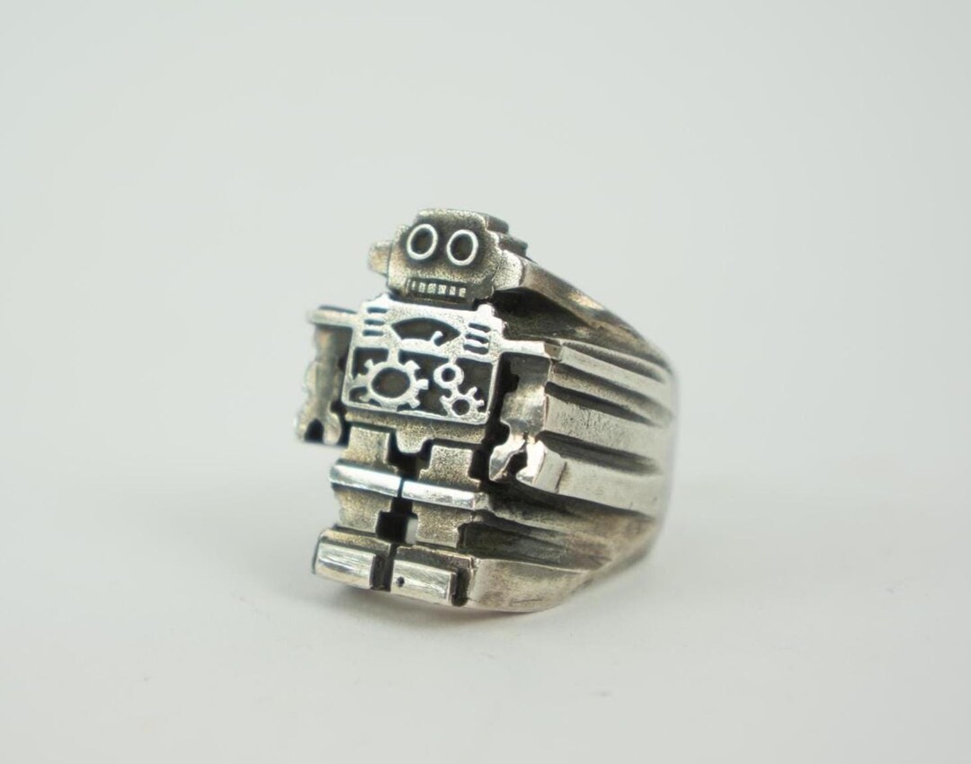 Signet Ring Robot | Solid Sterling Silver | Handmade Jewelry | Made in ...