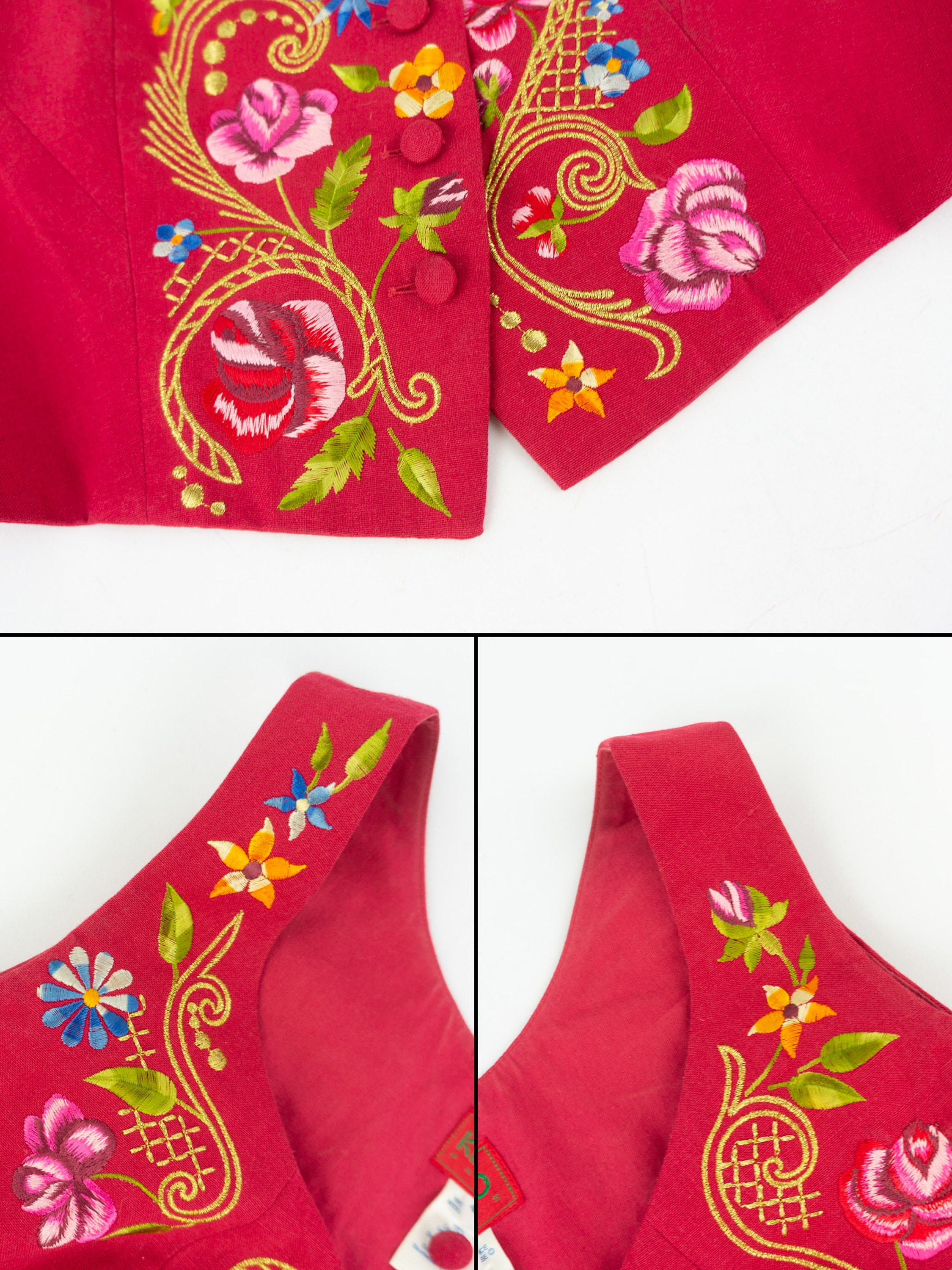 トップス 90s vintage archive KENZO linen vest Vintage Kenzo Linen Vest 1980s | Short Red Floral Embroidered