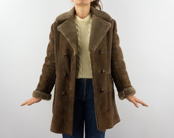 Vintage Shearling Jacket | 1970s | Sheepskin Jacket | Dark Brown Leather Coat | Suede/Leather/Fur | Fur Jacket | Made in France | Size M