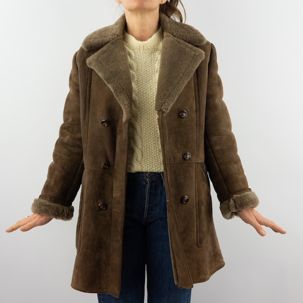 Veste Shearling Vintage | 1970s | Veste Peau de Mouton | Manteau en Cuir Marron | Suède/Cuir/Fourrure | Veste Fourrure | Made in France | M