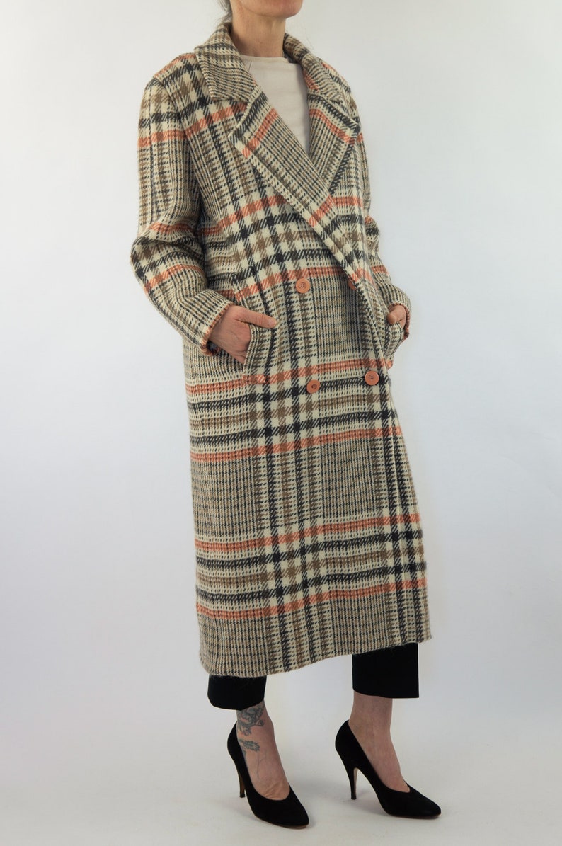 Vintage Courreges ullmaxikap från 1980-talet | Rutig Prince of Wales-kappa, dubbelknäppt | Frankrike | M bild 7