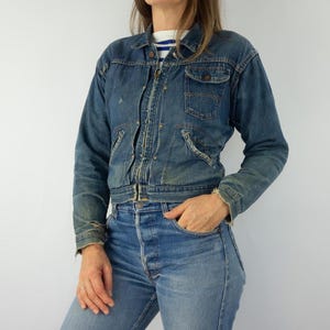 Wrangler 11MJZ Vintage Denim Jacket 1950s | Pleated Selvedge Sanforized Trucker Jacket | Blue Bell | Mod Style Rare | Made in USA | Size S